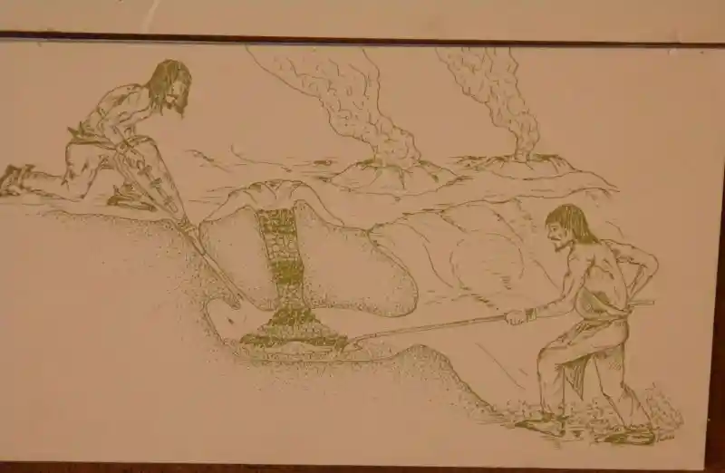 Drawing of an ancient cooking method
